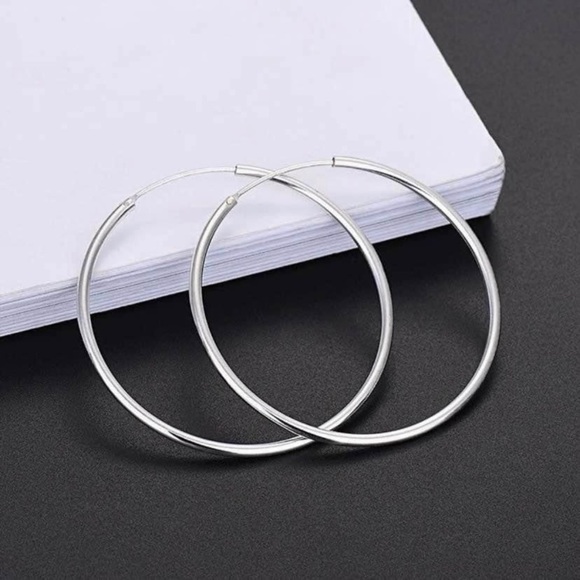 Chic Silver Hoop Earrings - Picture 2 of 4